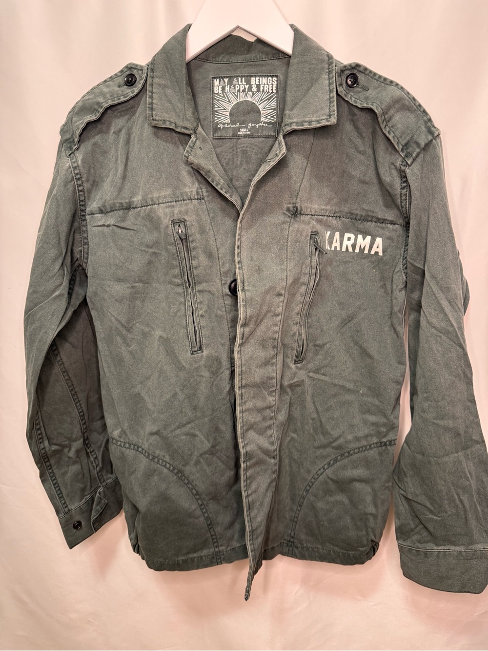 Spiritual Gangster Men's Olive Green Military Field Jacket adult small